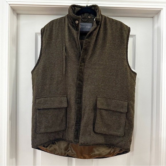 Hickey Freeman Wool Corduroy Tweed Zip Up Outdoor Field Barn Vest Brown sz Large - Picture 1 of 6